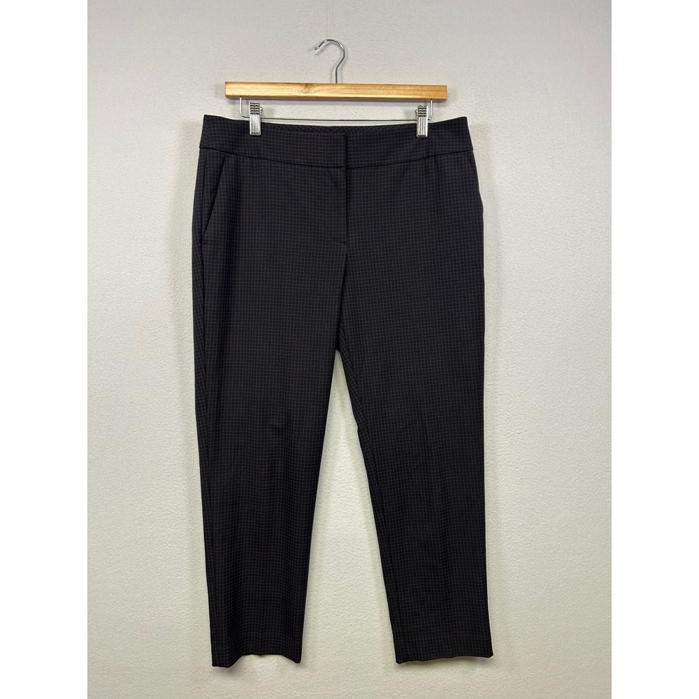 LOFT Marisa Officecore Petite 10P Brown Navy Micro Check Tapered Dress Pants